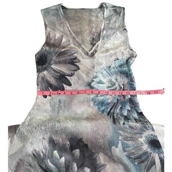 Komarov Satin Crinkle Stretch Floral Lace Maxi Dress Sz MP Whimsy Fairy Coquette - Picture 10 of 13